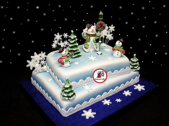 Winter Wonderland Snowman Cake