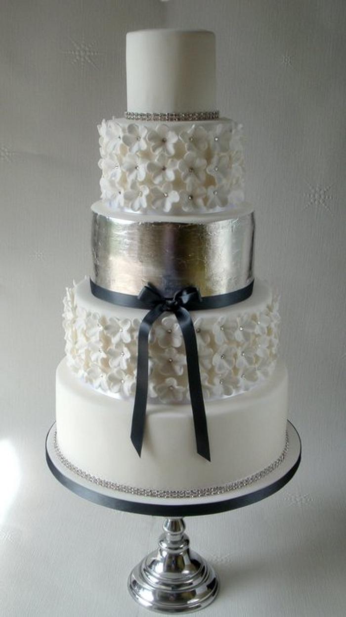 Silver Leaf White Wedding Cake
