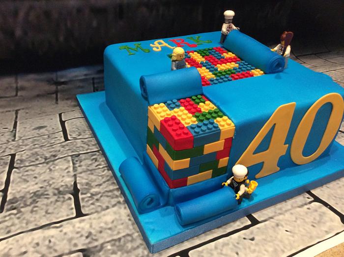 Blue Lego peeling back cake