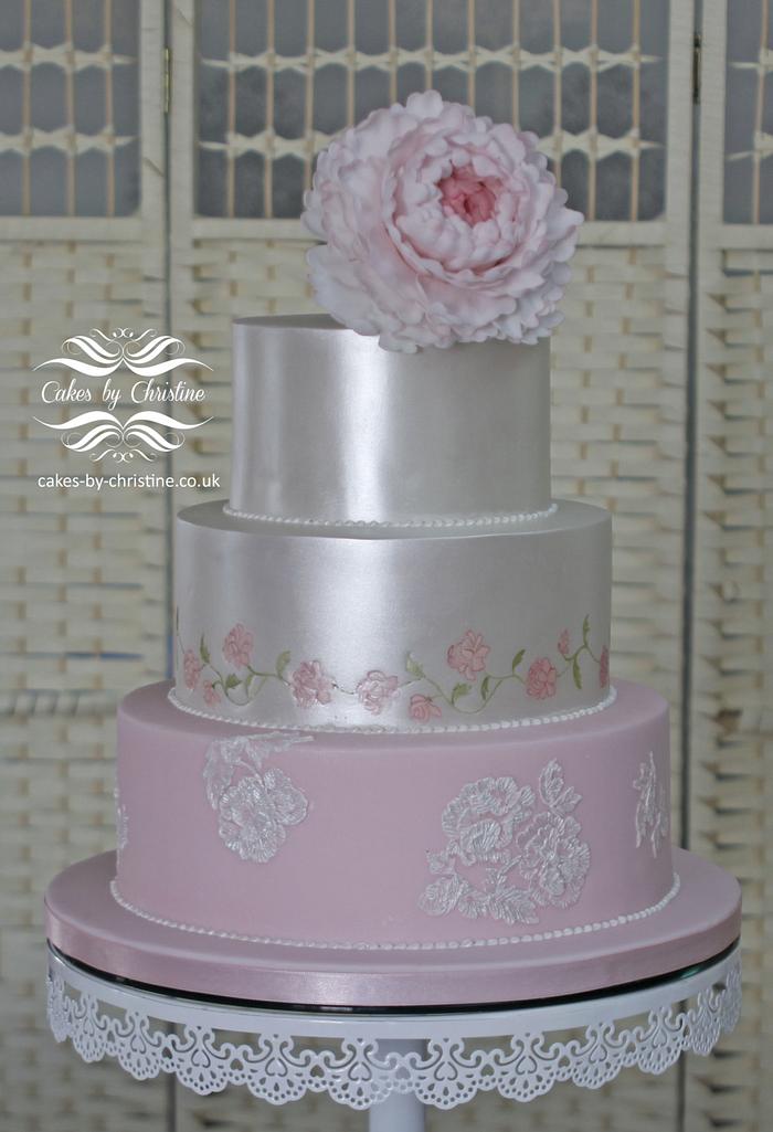 Pink Peony Wedding cake