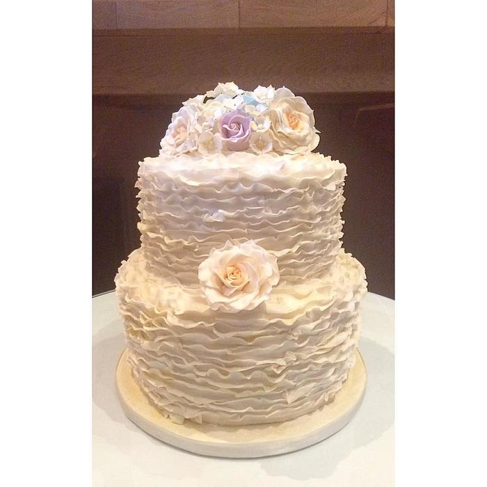 Ivory Ruffled Wedding Cake