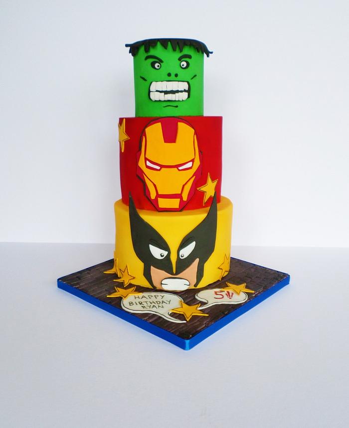 The Hulk, Iron Man and Wolverine Superhero Cake