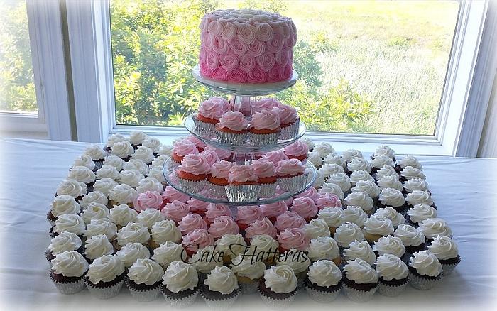 Graded Pink Cutting Cake and Cupcakes