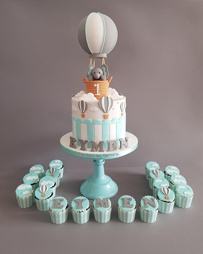 Hot air balloon & Elephant Cake and Cupcakes