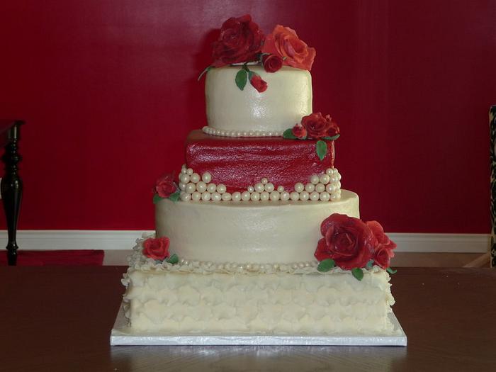 Red and White Anniversary cake