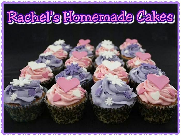 Heart &  flower topped cupcakes