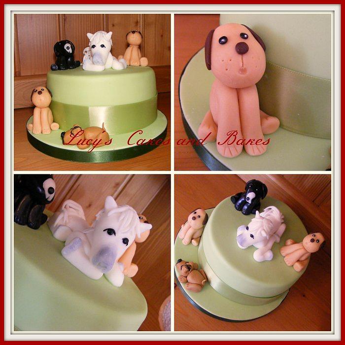 Horse and Dog Birthday Cake