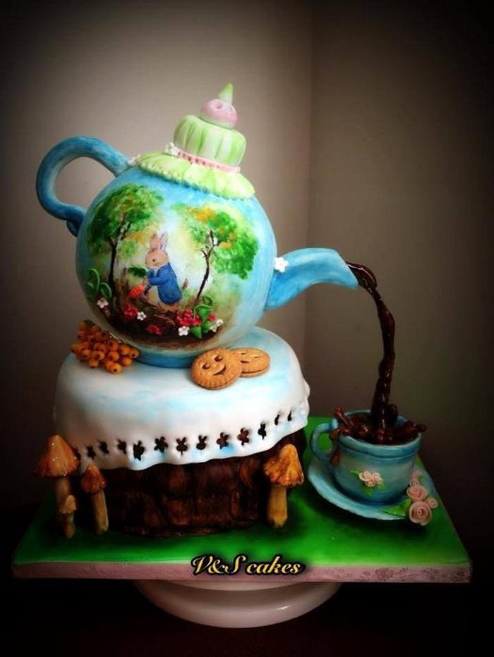 Hand painted Beatrix potter theme cake