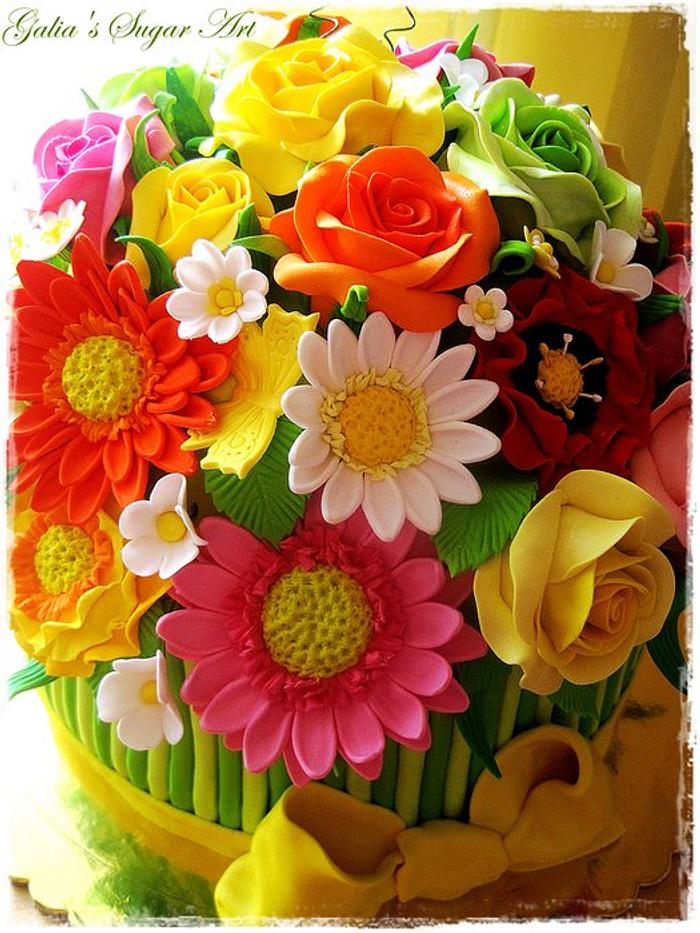 Cake bouquet of flowers