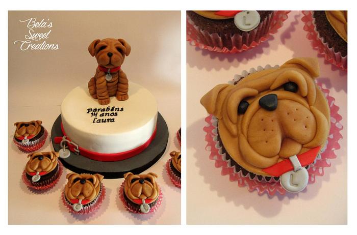 Shar Pei Dog Cake and Cupcakes