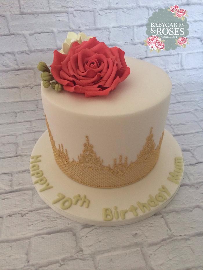 Gold Lace & Red Rose Cake