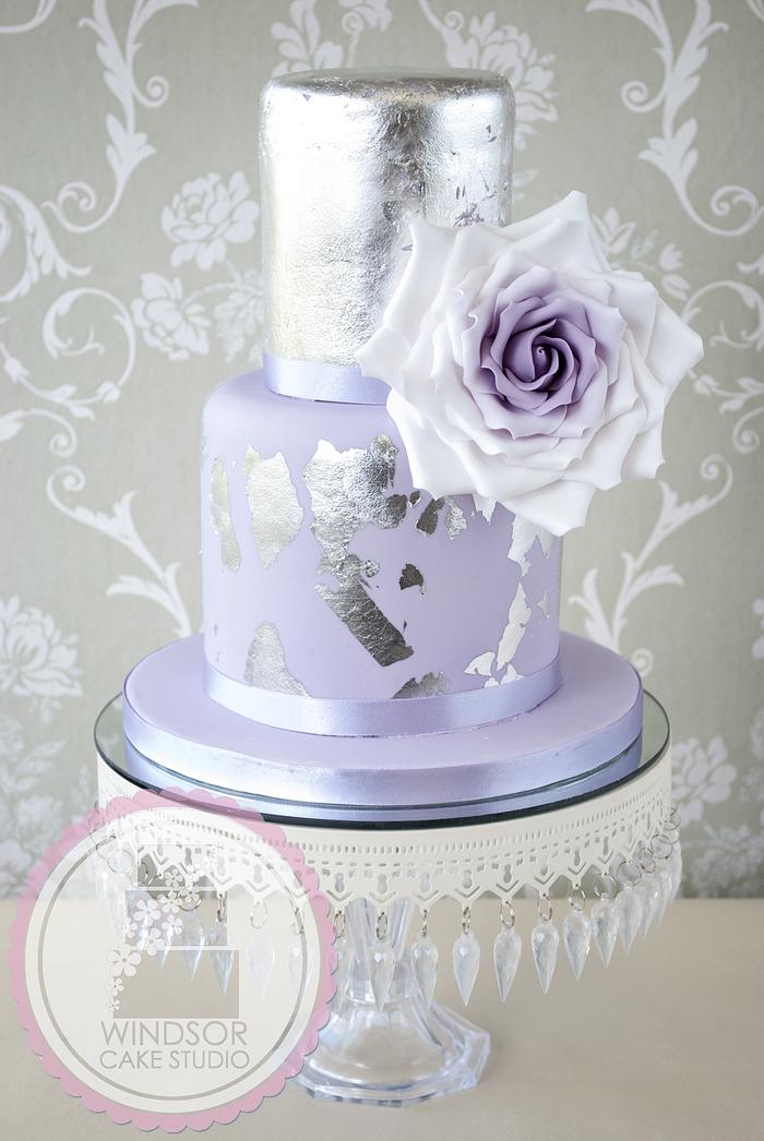 Giant Rose and Silver Leaf Cake by Windsor Cake Studio