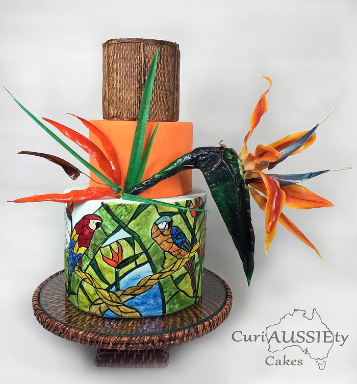 Stained glass Bird of Paradise cake