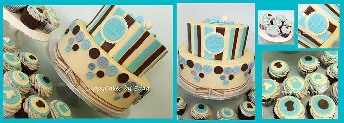 baptism cake + cupcakes
