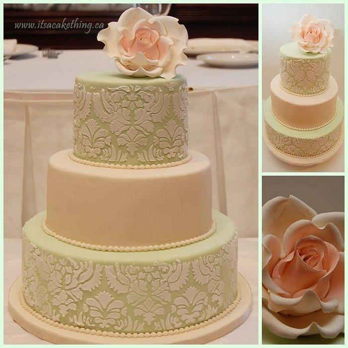 Damask Rose Bridal Shower Cake 