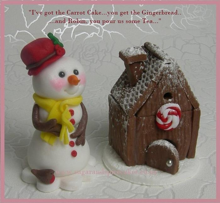 Snowman & Gingerbread House Christmas Cake Toppers