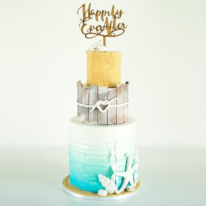 Blue Ombre Beach Wedding Cake