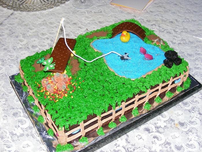 Gone fly fishing birthday cake