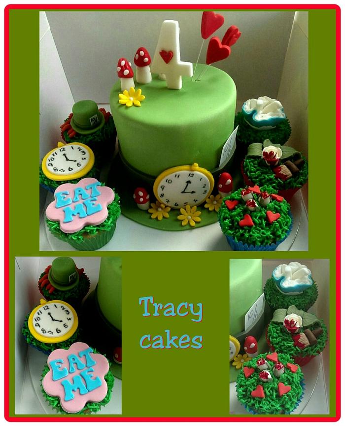 Mad Hatter cake and cupcakes