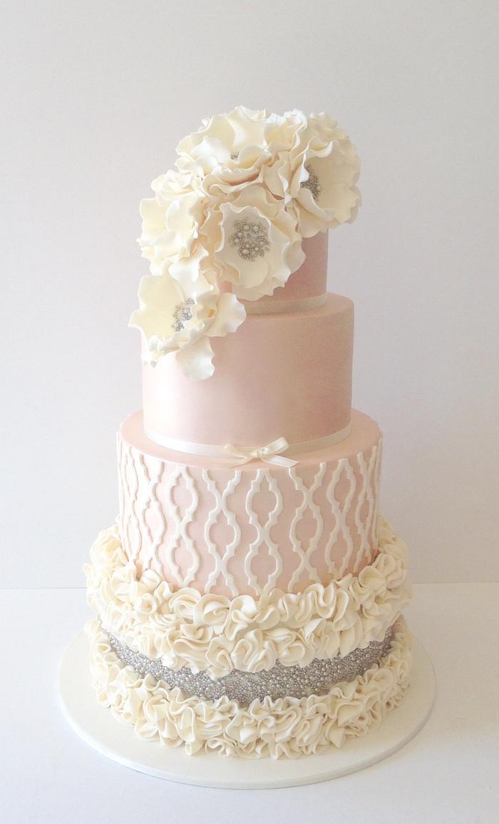 Pretty ruffle wedding cake