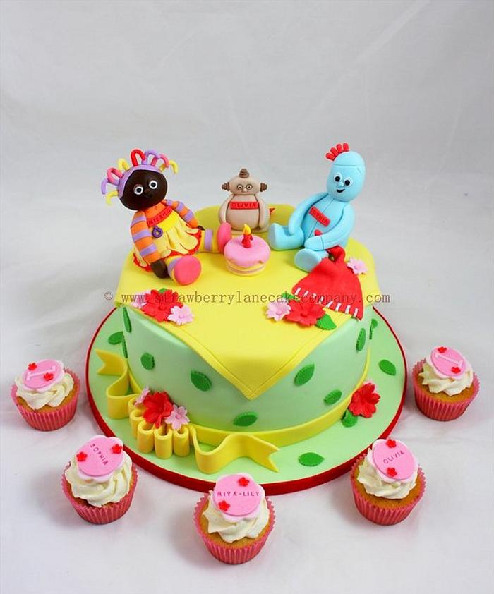 Iggle Piggle, Makka Pakka and Upsy Daisy Cake with Cupcakes