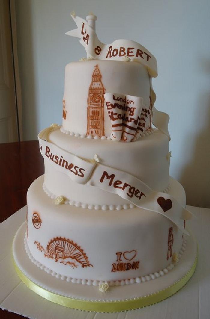 London & Newspaper Wedding Cake