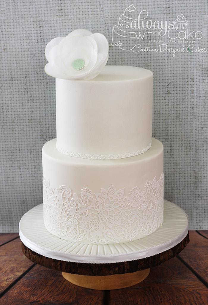 Lace & Wafer Paper Flower Wedding Cake