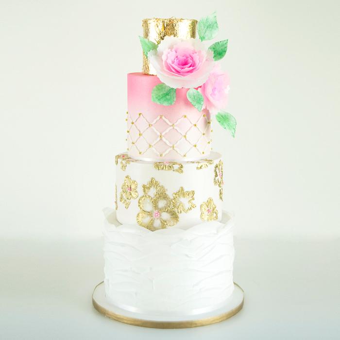 White And Gold, Ombre Wedding Cake  