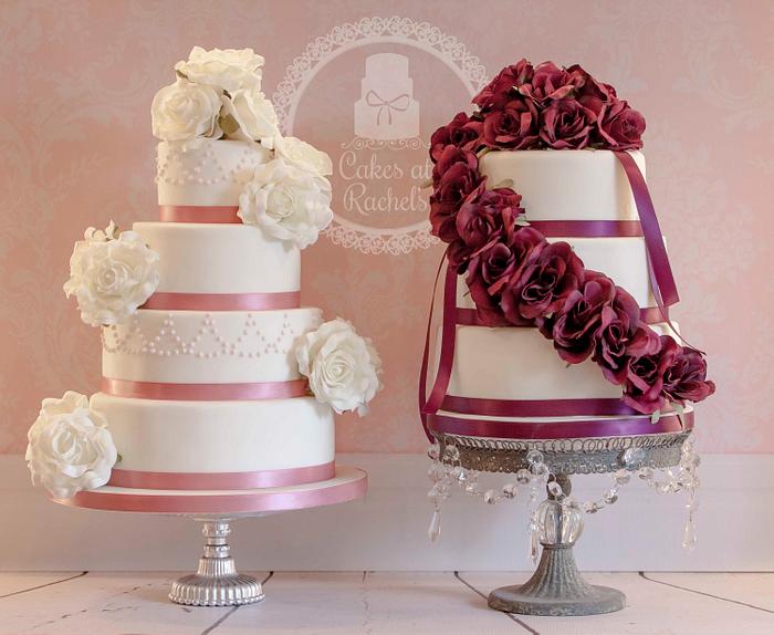 Plum Rose & Pink Satin Twin Display Cakes