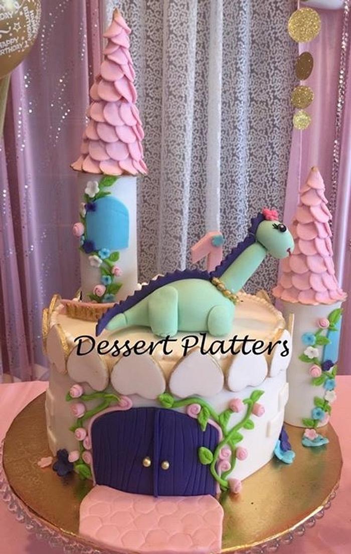 Castle Tower Cake With Dragon 