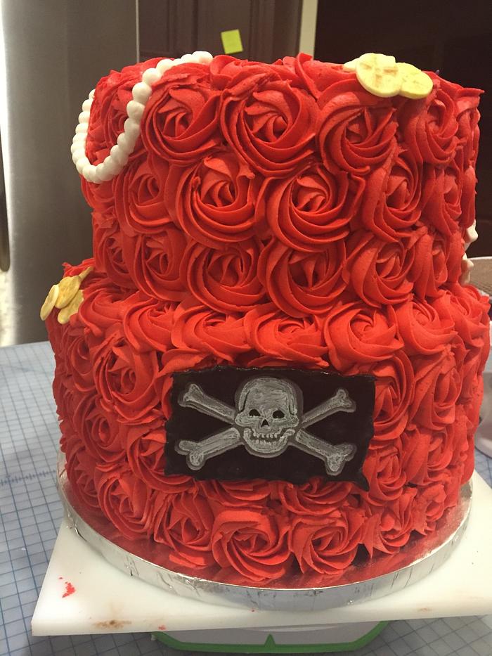 Red Rosette Pirate Cake
