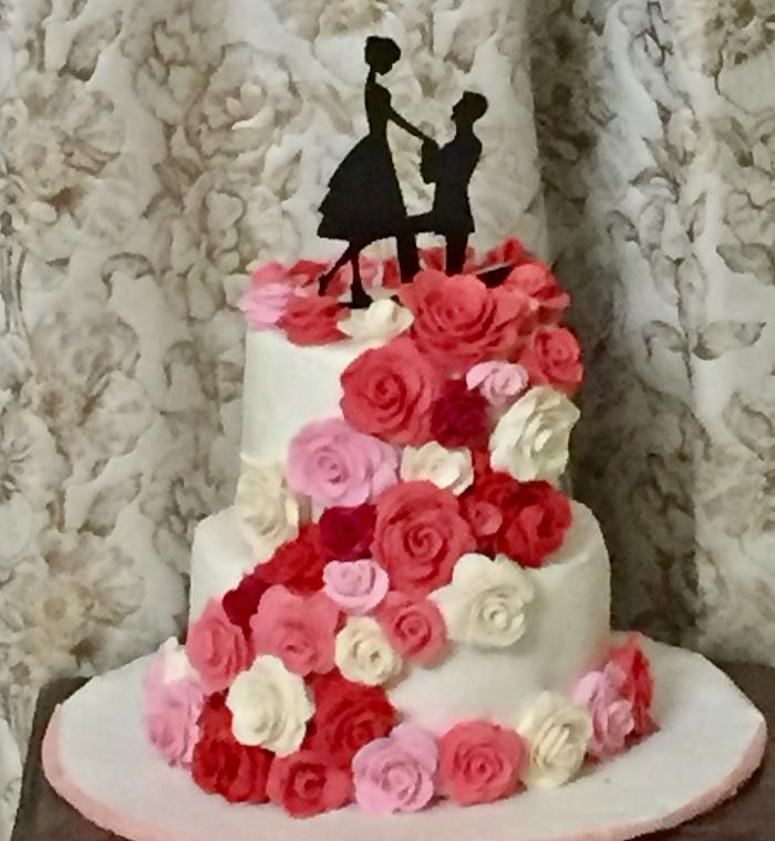 Wedding cake with rose cascade