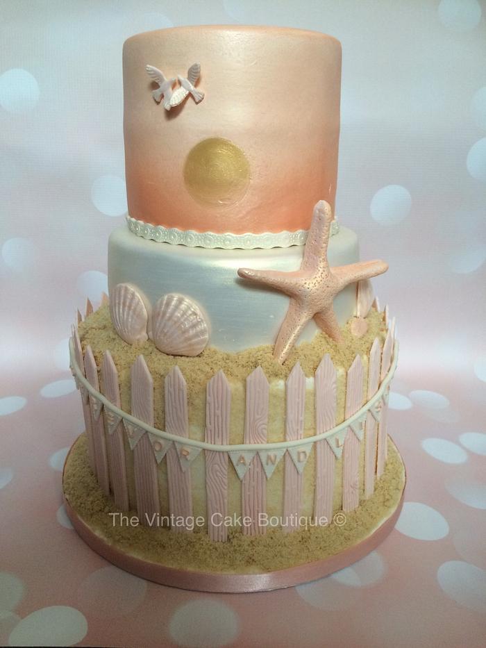 Peach Beach Wedding Cake