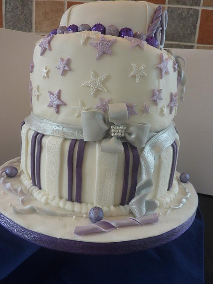 Silver and purple 18th Birthday cake