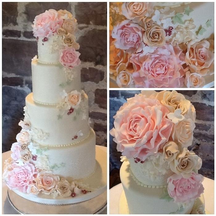 Pretty Pastel Flower Cascade Wedding Cake