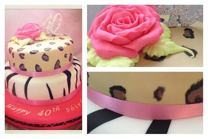 Pink 40th Animal Print Cake