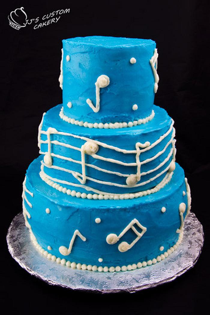 Blue and White Musical Birthday Cake