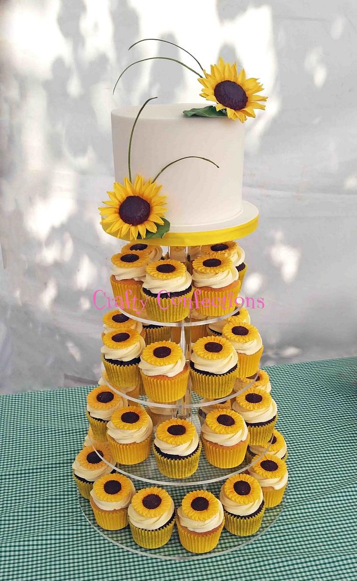 Sunflowers themed wedding cupcake tower