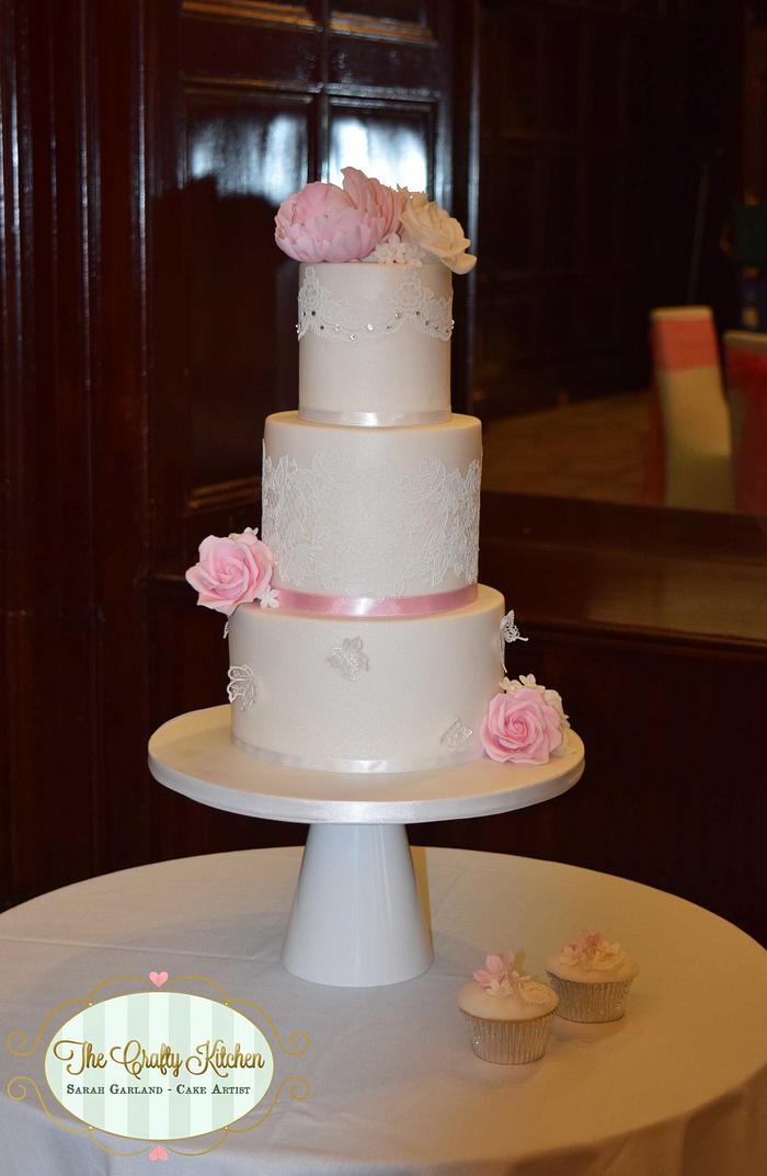 Delicate Pink & White Wedding Cake