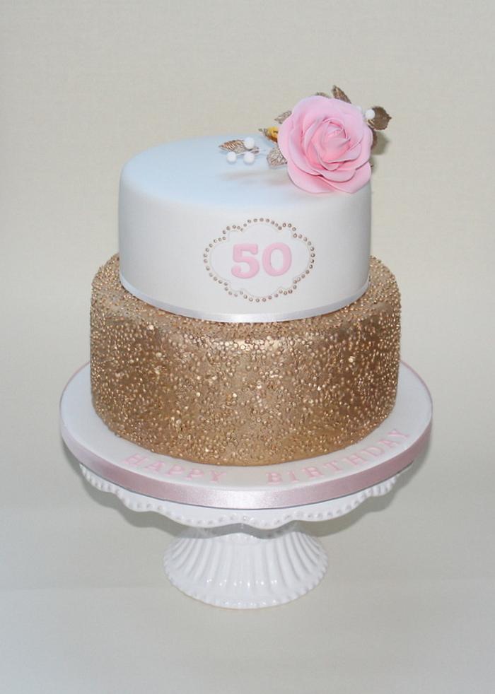 Golden elegant birthday cake