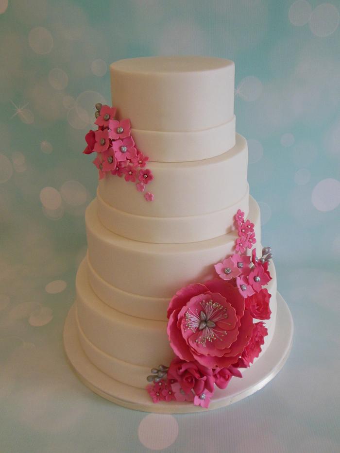 Simple Wedding Cake With Beautiful Pink Flowers