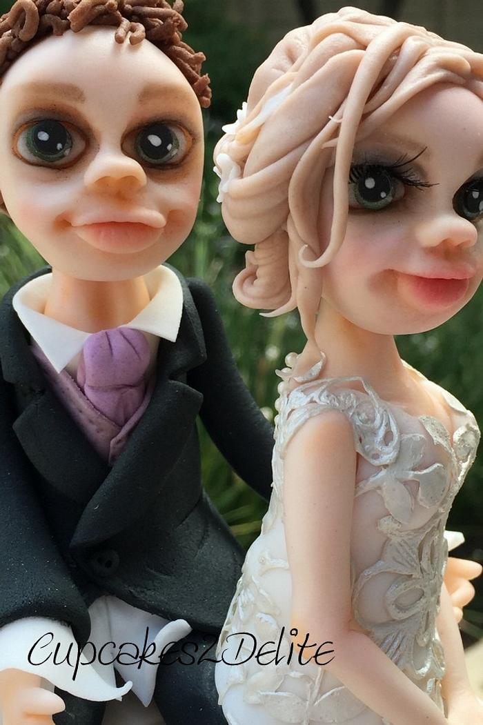Bride in Lace Dress & Groom Figurine