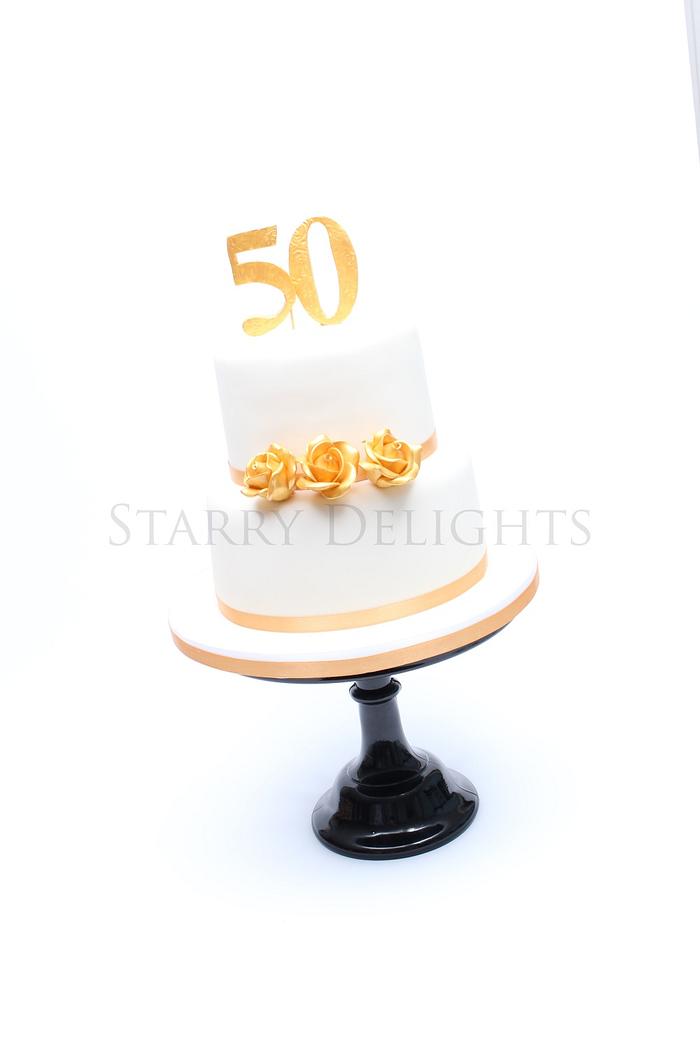 Golden 50th anniversary cake