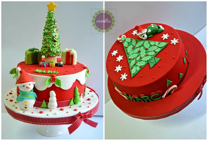 Two Christmas first birthday cakes for same boy