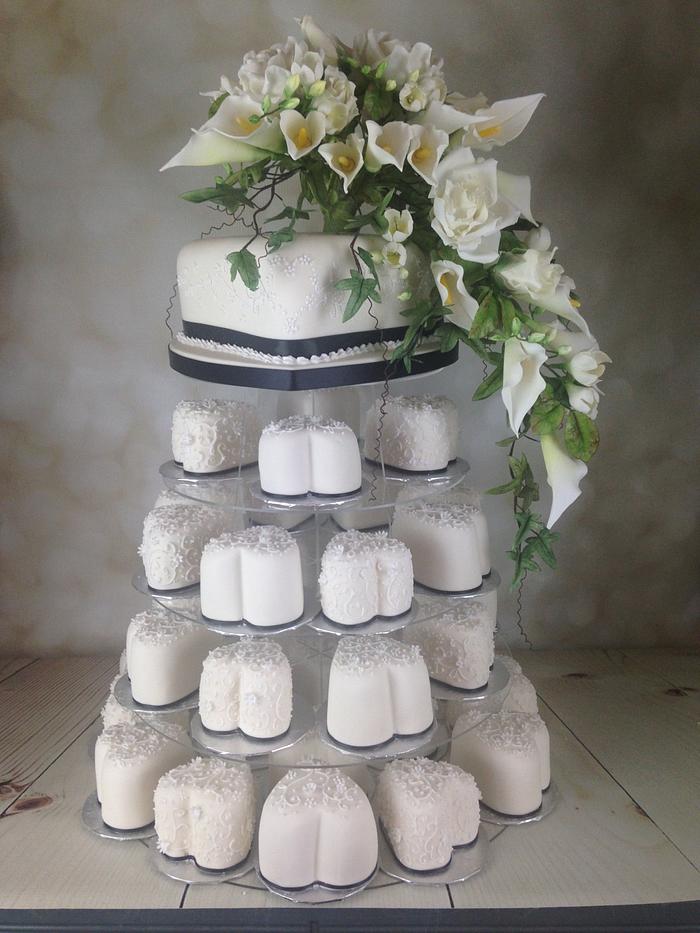Floral cascade hearts wedding cake 
