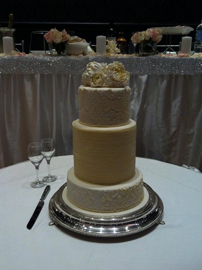 Wedding cake pearls and peonies