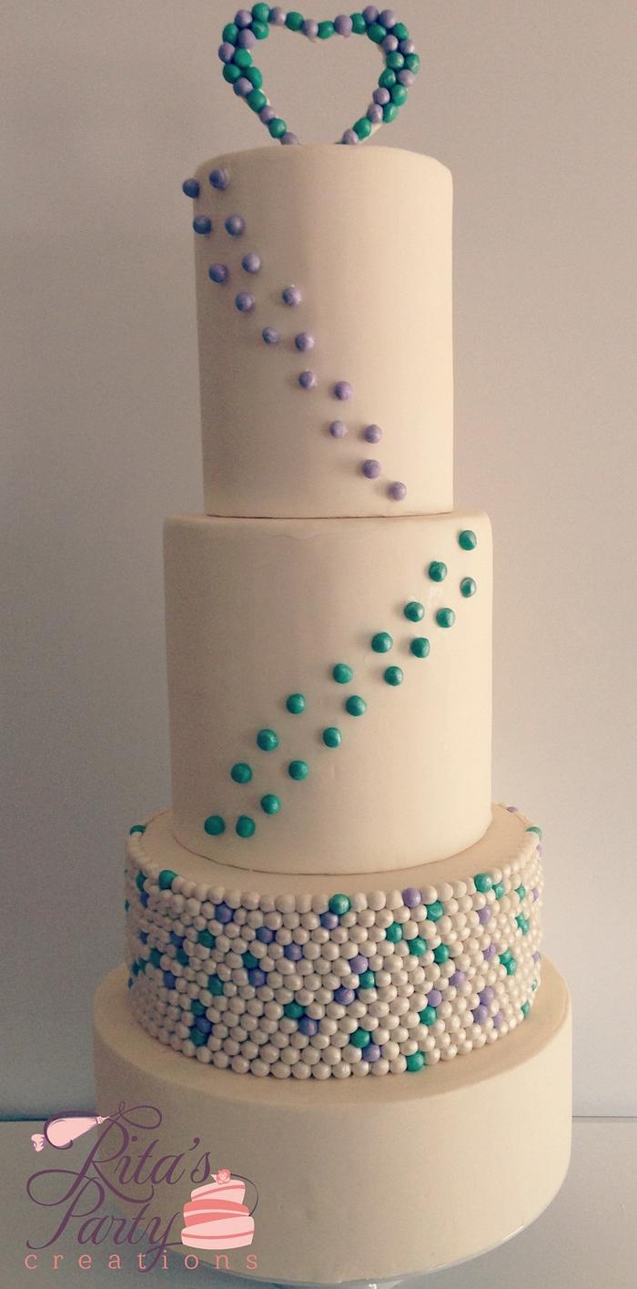 Double Barrel Pearl Wedding Cake 