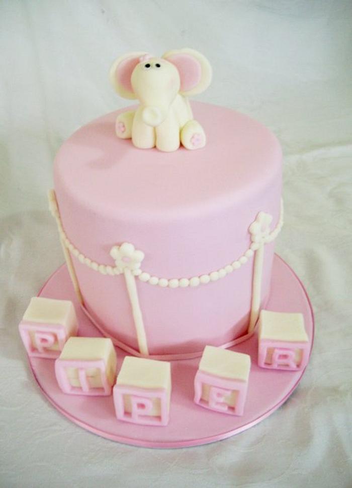 Elephant topper christening cake