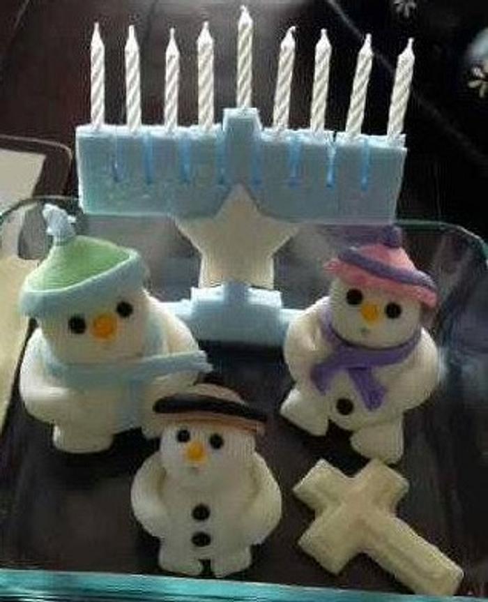 Christmas menorah and snowmen 
