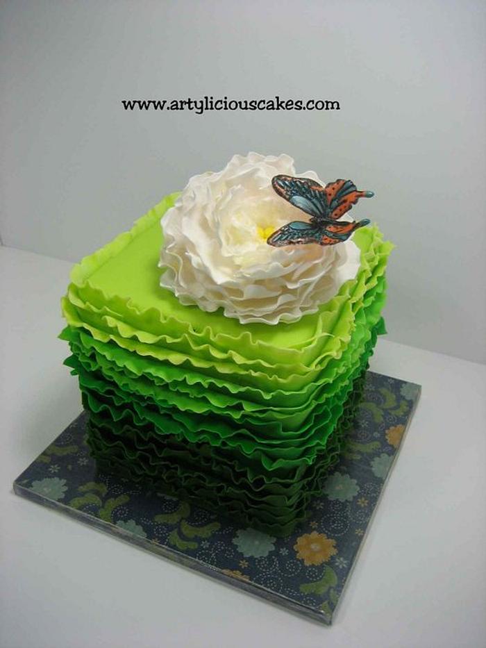 green ruffle cake
